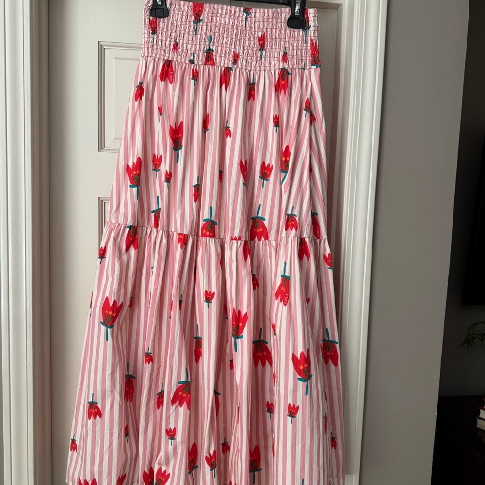 Karlie Red and Pink Floral A-Line Skirt